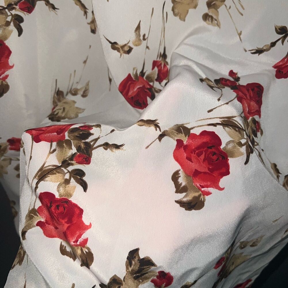Vintage Cottagecore Cream and Rose Floral Print Semi Sheer Maxi Skirt Size 16 P - Picture 6 of 8